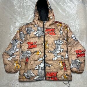 Tom and Jerry Tan Puffer Jacket. Extremely rare! Excellent condition.